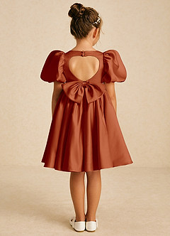Azazie Muffin Flower Girl Dresses Paprika A-Line with Sleeves Matte Satin Dress image1