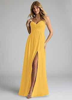 Azazie Alia Bridesmaid Dresses Marigold A-Line Pleated Chiffon Dress image3
