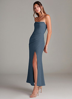 Azazie Leonis Brautjungfernkleider Wandelbar Meerjungfrau-Linie Schulterfrei Chiffon Kleid Neptunblau image3