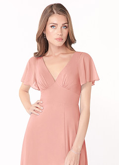 Azazie Kimber Bridesmaid Dresses Rosette A-Line Flounce Sleeve Chiffon Dress image5