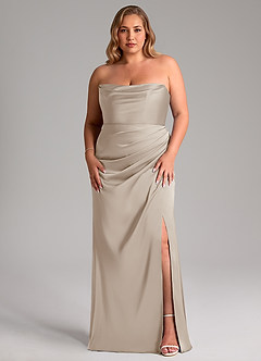 Azazie Leonis Robes de demoiselle d'honneur Robe Sirène Convertible en Satin extensible Plissée Givre image9