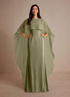Azazie Milfred Mother of the Bride Dresses Pistachio Sheath Boatneck Stretch Satin Dress image2