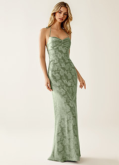 Angena Verde Claro Vestido de fiesta jacquard con espalda descubierta image1