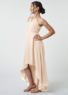 Azazie Oaklynn Junior Robe Trapèze en Mousseline de soie Plissée Albâtre Blanc image4