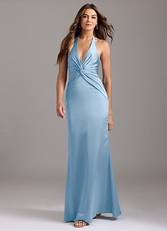 Azazie Valerie Suknie dla druhen Syrena Pofałdowany Satyna elastyczna Do ziemi Sukienka image3