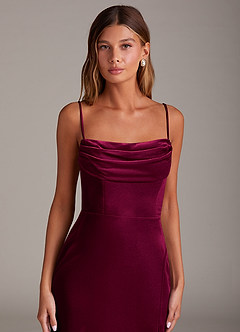 Azazie Saige Bridesmaid Dresses Cabernet Sheath Off the Shoulder Velvet Convertible Dress image2