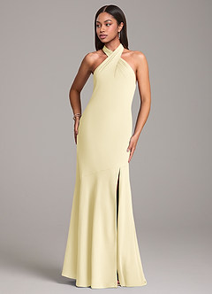 Azazie Lorena Bridesmaid Dresses Lemon Sorbet Mermaid Pleated Chiffon Dress image4