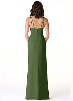 Azazie Leo Bridesmaid Dresses Olive Mermaid V-Neck Pleated Chiffon Dress image2