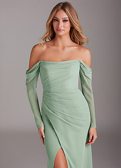 Azazie Hallie Brautjungfernkleider Meerjungfrau-Linie Langarm Chiffon Kleid Agave image5