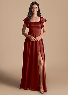 Azazie Bondi Bridesmaid Dresses Terracotta A-Line Bow Metallic Satin Dress image2