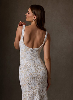 Azazie Amara Hochzeitskleider Meerjungfrau-Linie Rechteckiger Ausschnitt Spitze Kleid Diamantweiß Champagner image6