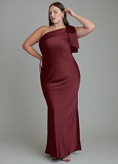 Azazie Yuanna Bridesmaid Dresses Cabernet Mermaid One Shoulder Stretch Satin Dress image11