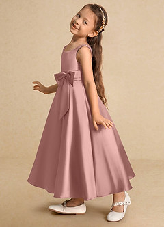 Azazie Lindy Blumenmädchenkleider A-Linie Plissee Matte Satin Kleid Roségold image9