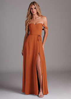 Azazie Aaron Bridesmaid Dresses Cinnamon A-Line Off the Shoulder Chiffon Convertible Dress image1
