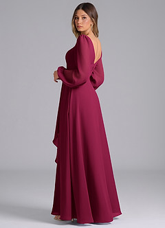 Azazie Liah Bridesmaid Dresses Burgundy A-Line Long Sleeve Chiffon Dress image2