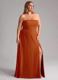 Azazie Wren Vestidos de madrinha de casamento Vestido Páprica de Chiffon de Linha A com Fenda Lateral image12