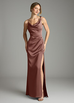 Azazie Samara Bridesmaid Dresses Espresso Mermaid Pleated Stretch Satin Dress image1