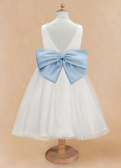 Azazie Seline Flower Girl Dresses Ivory Powder Blue A-Line Bow Tulle Dress image7
