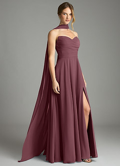 Azazie Ayla Abiti da Damigella Abito A-Line in Chiffon Scollo a Cuore Sangria image2