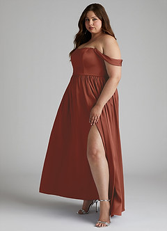 Azazie Morana Final Sale Auburn A-Line Off the Shoulder Stretch Satin Convertible Dress image13