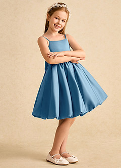 Azazie Davine Blumenmädchenkleider A-Linie Spaghetti Riemen Matte Satin Kleid Stahlblau image6