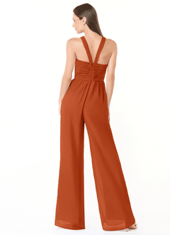 Azazie Berdie Vestidos de damas de honor Naranja Quemada de Gasa de Mono con Halter image2
