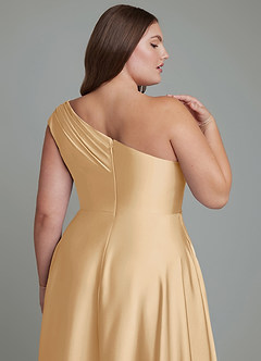 Azazie Melanie Bridesmaid Dresses Gold A-Line Off the Shoulder Stretch Satin Dress image13