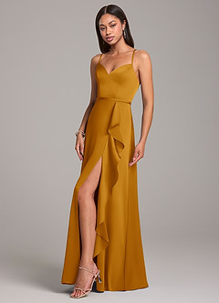Azazie Naeem Robes de demoiselle d'honneur Robe Trapèze en Satin extensible Caramel écossais image3