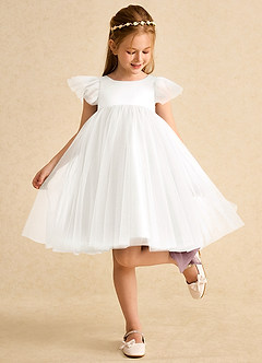 Azazie Munchkin Abiti da Ragazza di Fiori Abito A-Line in Tulle Fiocco Avorio Rosa Antico image3