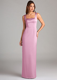 Azazie Flori Bridesmaid Dresses Candy Pink Sheath Side Slit Stretch Satin Dress image1