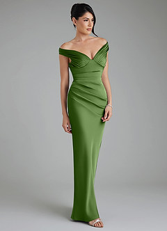 Azazie Stella Robes de demoiselle d'honneur Robe Fourreau Convertible en Satin extensible Corset Basilic image5