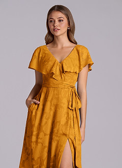 Azazie Lainey Brudtärnklänningar Klä av A-Linje i Blommig Utbrändhet med fickor Knäck image7