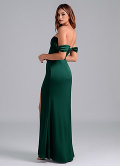 Azazie Asha Bridesmaid Dresses Emerald Sheath Off the Shoulder Stretch Satin Convertible Dress image2