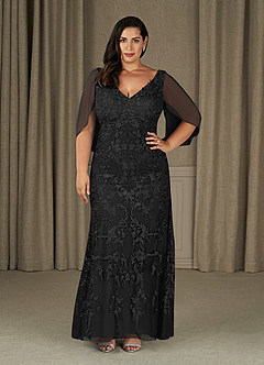 Azazie Ferris Mother of the Bride Dresses Black Sheath V-Neck Chiffon Dress image6