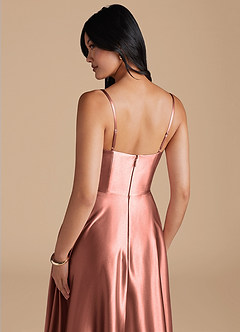 Azazie Elle Brautjungfernkleider A-Linie mit Taschen Metallischer Satin Kleid Rosettenrosa image8