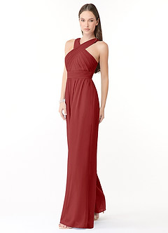 Azazie Berdie Bridesmaid Dresses Rust Halter Chiffon Jumpsuit image3