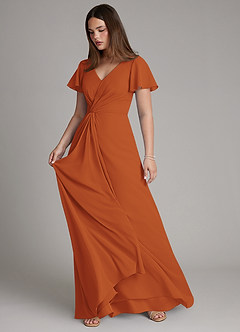 Azazie Kaya Bridesmaid Dresses Cinnamon A-Line Pleated Chiffon Dress image6