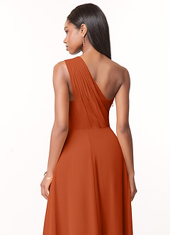 Azazie Ashley Bridesmaid Dresses Burnt Orange A-Line Ruched Chiffon Dress image3