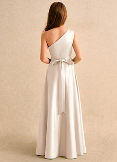 Azazie Puddles Junior Formal Jurken voor bloemenmeisjes A-Lijn Jurk van Mat Satijn One-Shoulder Wit Albast image3