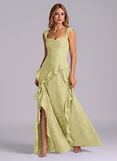 Azazie Sloane Bridesmaid Dresses Lemon Sorbet A-Line Sweetheart Neckline Floral Burnout Dress image3