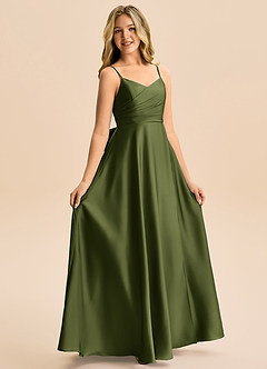 Azazie Rumi Junior Linia A Pofałdowany Satyna elastyczna Długość podłogi Młodsza druhna Sukienka image5