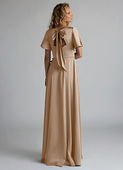 Azazie Kimber Bridesmaid Dresses Taupe A-Line Ruched Stretch Satin Dress image2