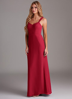 Azazie Denice Bridesmaid Dresses Scarlet Sheath Pleated Chiffon Dress image4