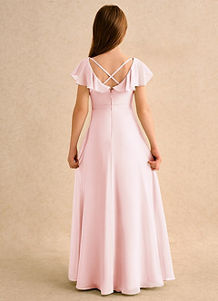 Azazie Nari Junior Formal Flower Girl Dresses Blushing Pink A-Line with Sleeves Chiffon Dress image7