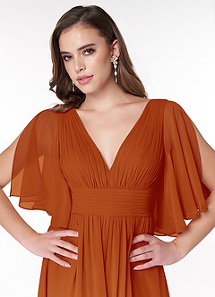 Azazie Temeka Bridesmaid Dresses Paprika A-Line Ruched Chiffon Dress image6