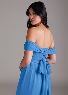 Azazie Lamara Robes de demoiselle d'honneur Combinaison Convertible en Mousseline de soie Épaule décolletée Geai Bleu image6
