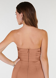 Azazie Yola Bridesmaid Dresses Bronzer Sheath V-Neck Pleated Stretch Satin Convertible Dress image7