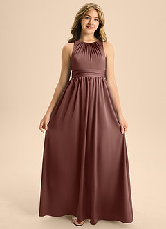 Azazie Jaylah Junior A-Linie Plissee Stretch-Satin Kleid Espresso image6