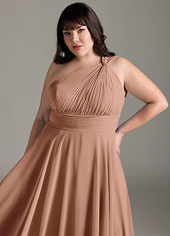 Azazie Charlize Bridesmaid Dresses Champagne Rose A-Line One Shoulder Chiffon Dress image12