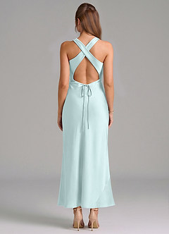 Azazie Evadne Vestidos de damas de honor Vestido de Vidrio Marino de Satén Elástico de Corte Recto con Plisado image5